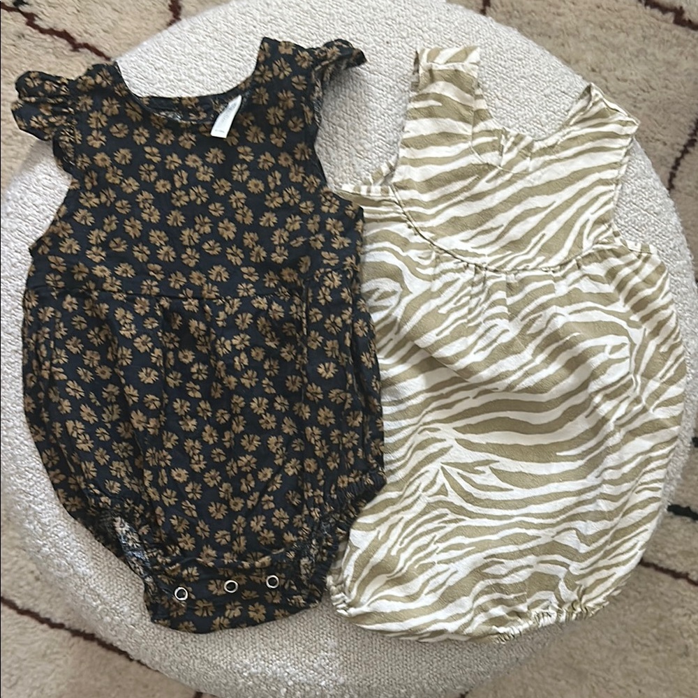 Rylee + Cru Black Floral and Cream Zebra One Pieces